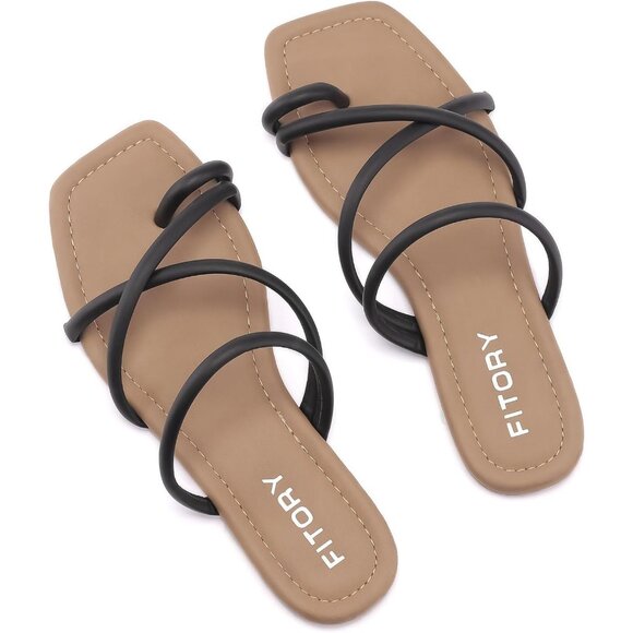 Women's Black Soft Flat Toe Ring Style Thongs Cross Strap Slide Sandal Shoes - Picture 1 of 6